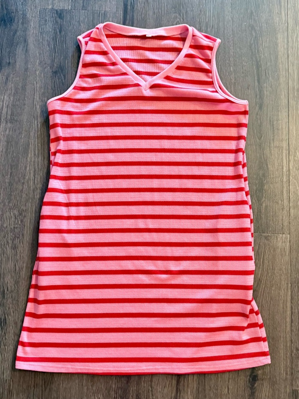 Women's Sleeveless V Neck Striped Mini Tank Dress - Pink/Red - Size XL